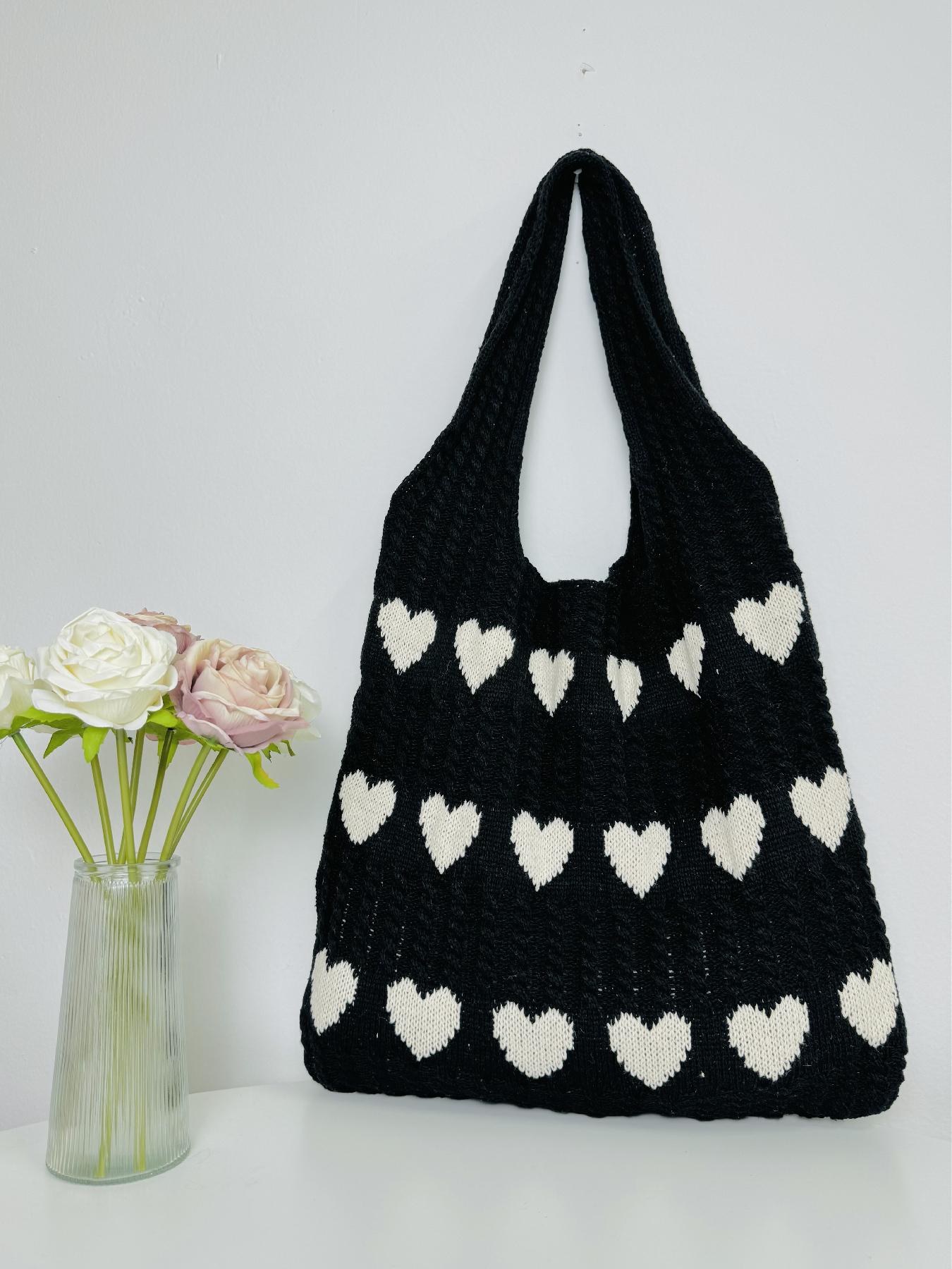 Heart Pattern Crochet Summer Tote Bag for Women, Summer 2024 Large Everything Tote Bag, Large Beach Bags, Trendy High Quality Everyday Shoulder Bag for Daily