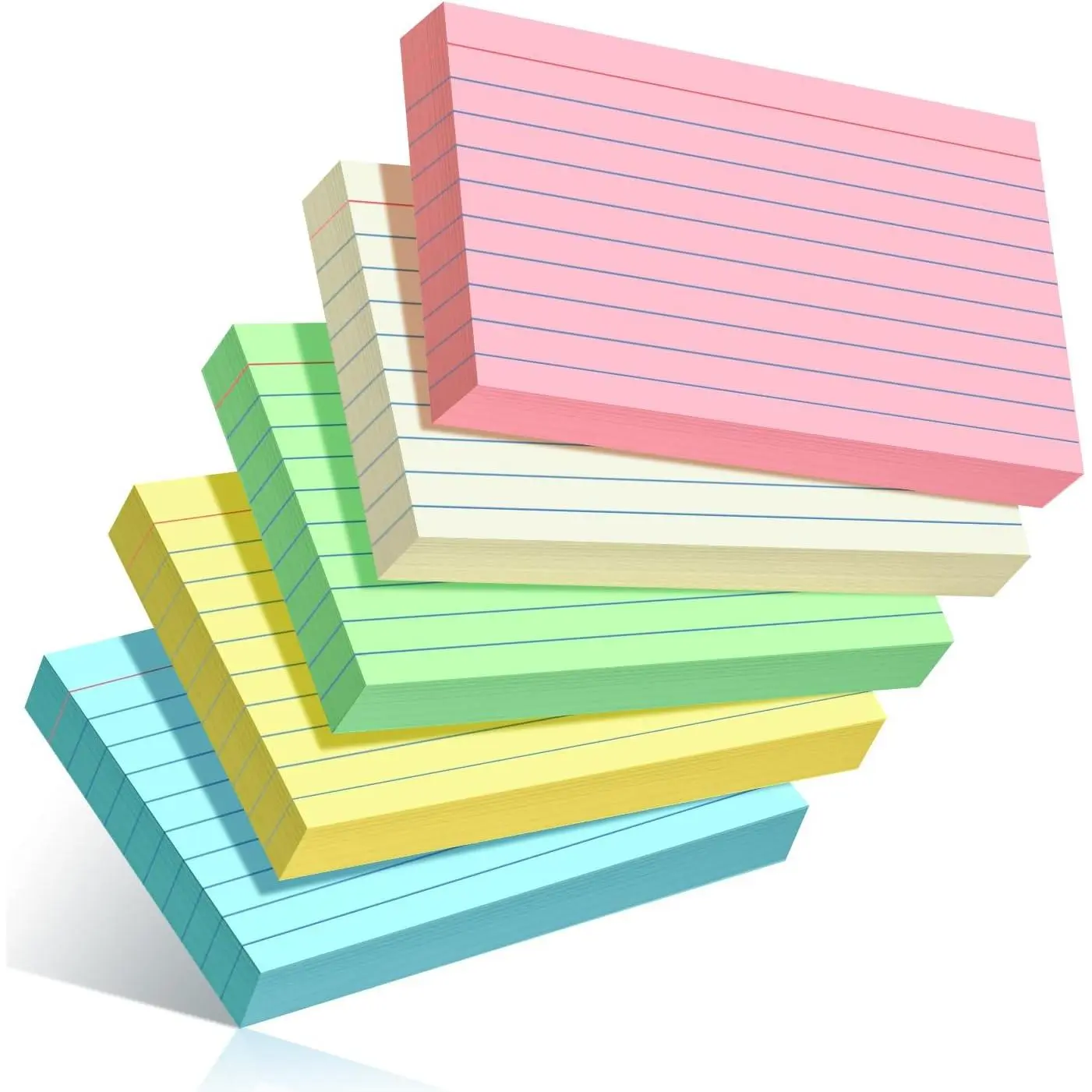 Colored Index Cards 3x5, 250 Pack, Ruled Index Cards, Flash Cards | Heavy Note Cards for Office,  and College,Five Colors, Each Color Individually Wrapped, 50 Pack Per Package