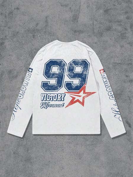 Men's Letter ＆ Number Print Long Sleeve Tee, Regular Fit Casual Street T-shirt for Daily Wear, Men's Top for All Seasons