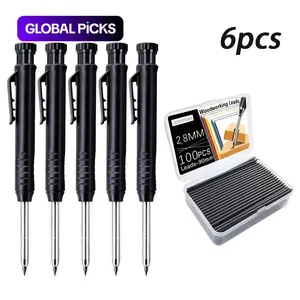 6pcs/set Professional Grade Mechanical Woodworking Marking Pencil Set, with 100pcs/box Leads, Suitable for Carpenters and Architects To Draw Deep Hole Marking Tools, Fine Writing Tool, Hand Tools(5pencils+1box of Leads)