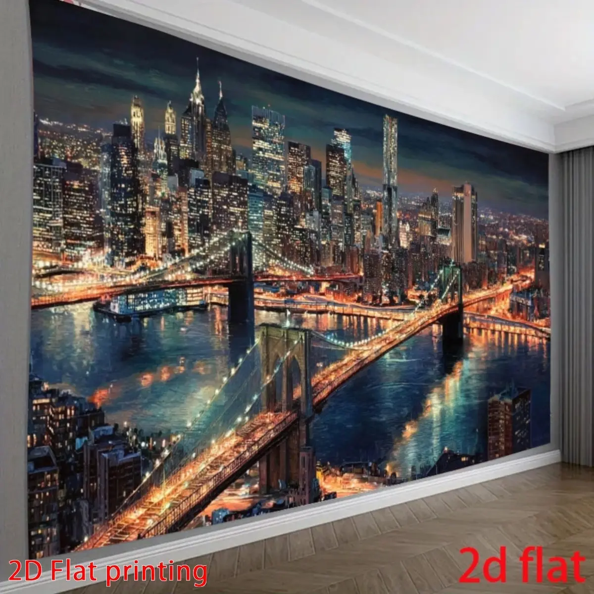 2D Flat, 2D Flat - 2D Flat, 2D Flat - 2D Flat Printed 1pc NYC Skyline Wall Mural - Manhattan Cityscape with Brooklyn Bridge, Times Square, Midtown Manhattan-Like Backdrop for Parties