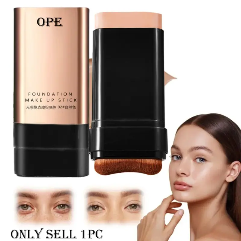 foundation stick, foundation stick with brush, portable makeup stick, concealer foundation, non-caking foundation, beginner makeup, solid foundation, on-the-go touch up, Face Foundation