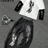 Men's Two-Piece Angel Thorn Cross Print Long Sleeve Top, Vintage Wide Leg Sweatpants Set, American Dark Y2K Gothic Streetwear Style