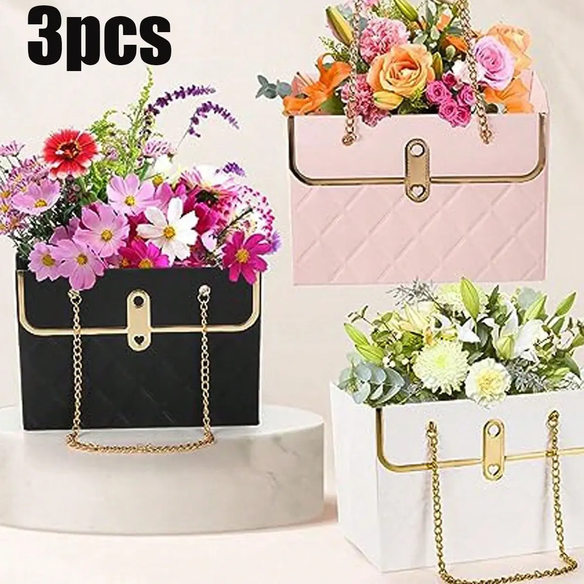 Elegant Rose Paper Gift Box Set, Durable Cardboard Floral Bouquet Box, Creative Handbag Design, Perfect for Weddings, Mother's Day, Valentine's Day