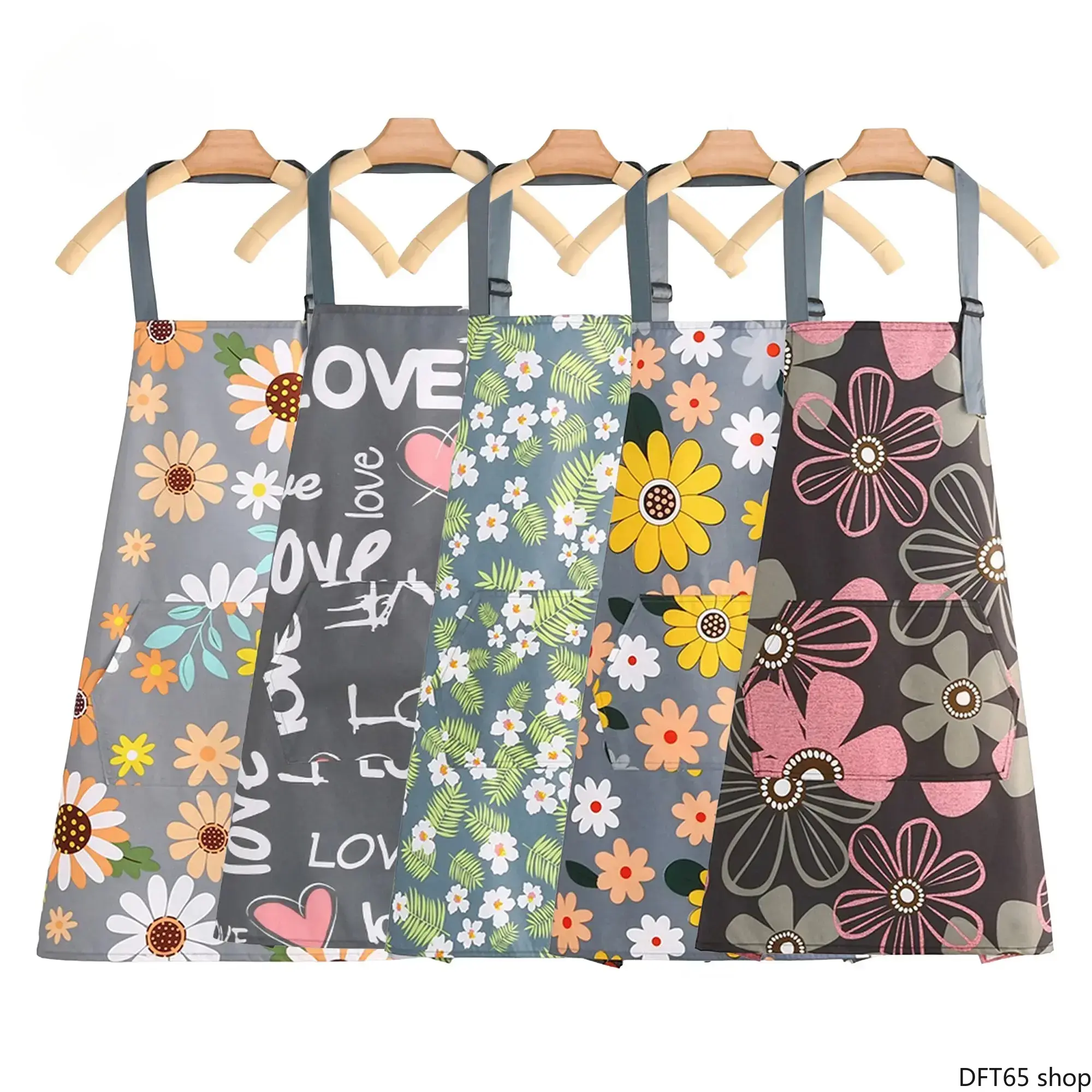 Floral Printed Waterproof Apron With Front Patch Pocket Adjustable Neck Waist Straps Stain Resistant Smooth Fabric Lightweight Build For Kitchen Cooking Gardening Salon Daily Work Protective Garment