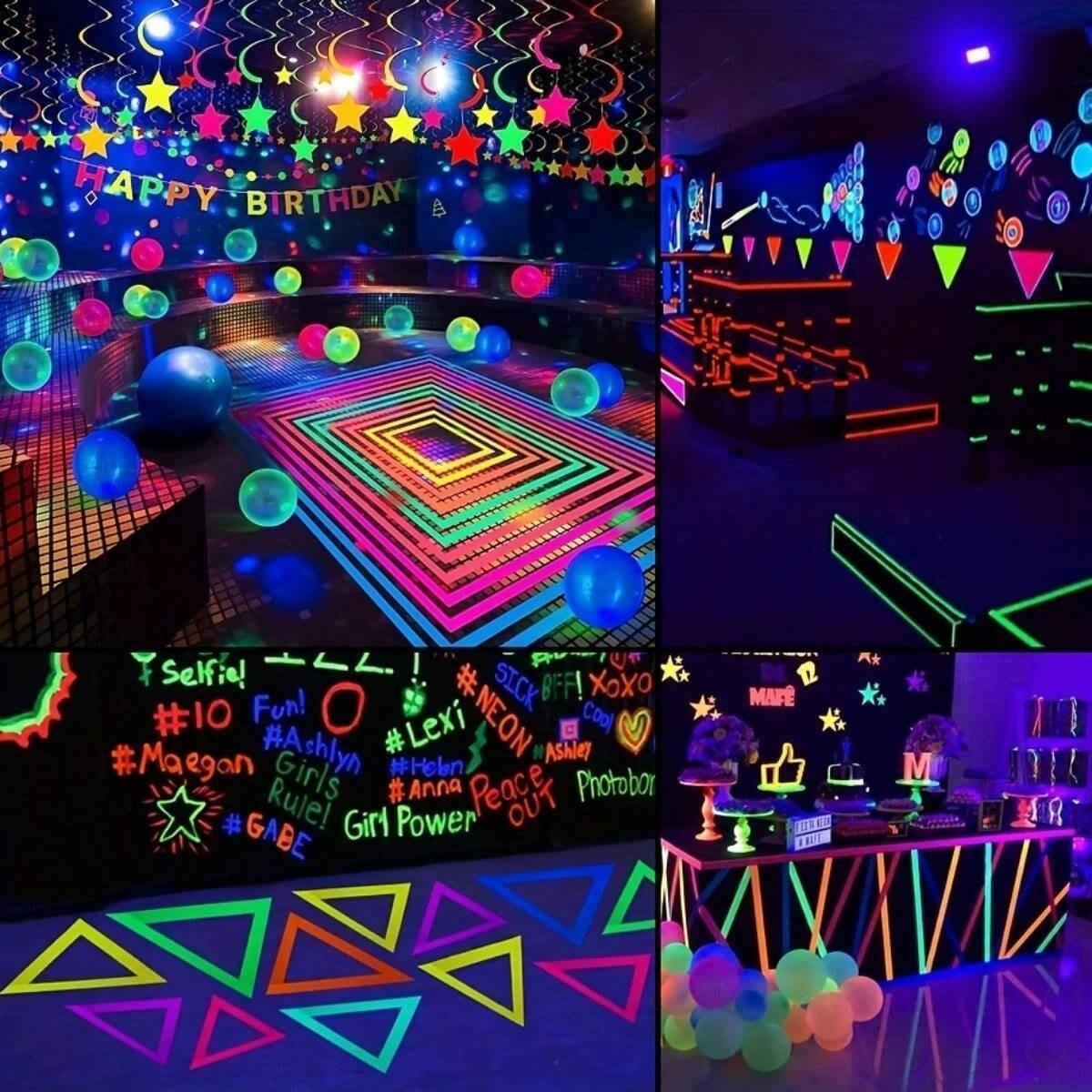 6 Neon Tape Strips, 6 Colors, Fluorescent Tape, UV Light, Fluorescent Gaffer Tape, Neon Color Party Decoration