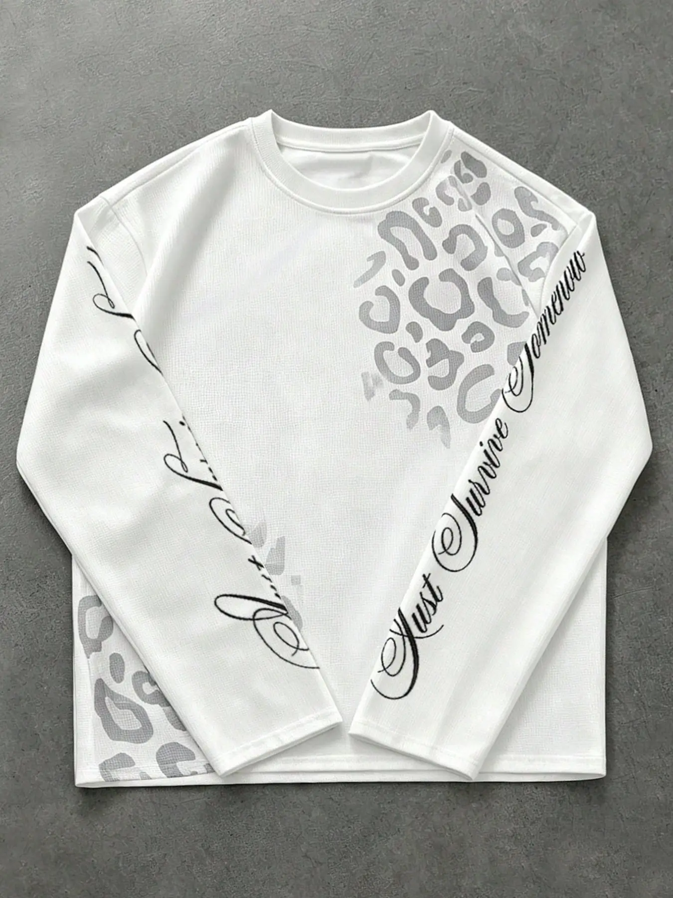 Men's Waffle Fabric Long Sleeve T-Shirt, Leopard Print Casual Slim Fit Top, Breathable H-Type Unlined All-Season Outerwear