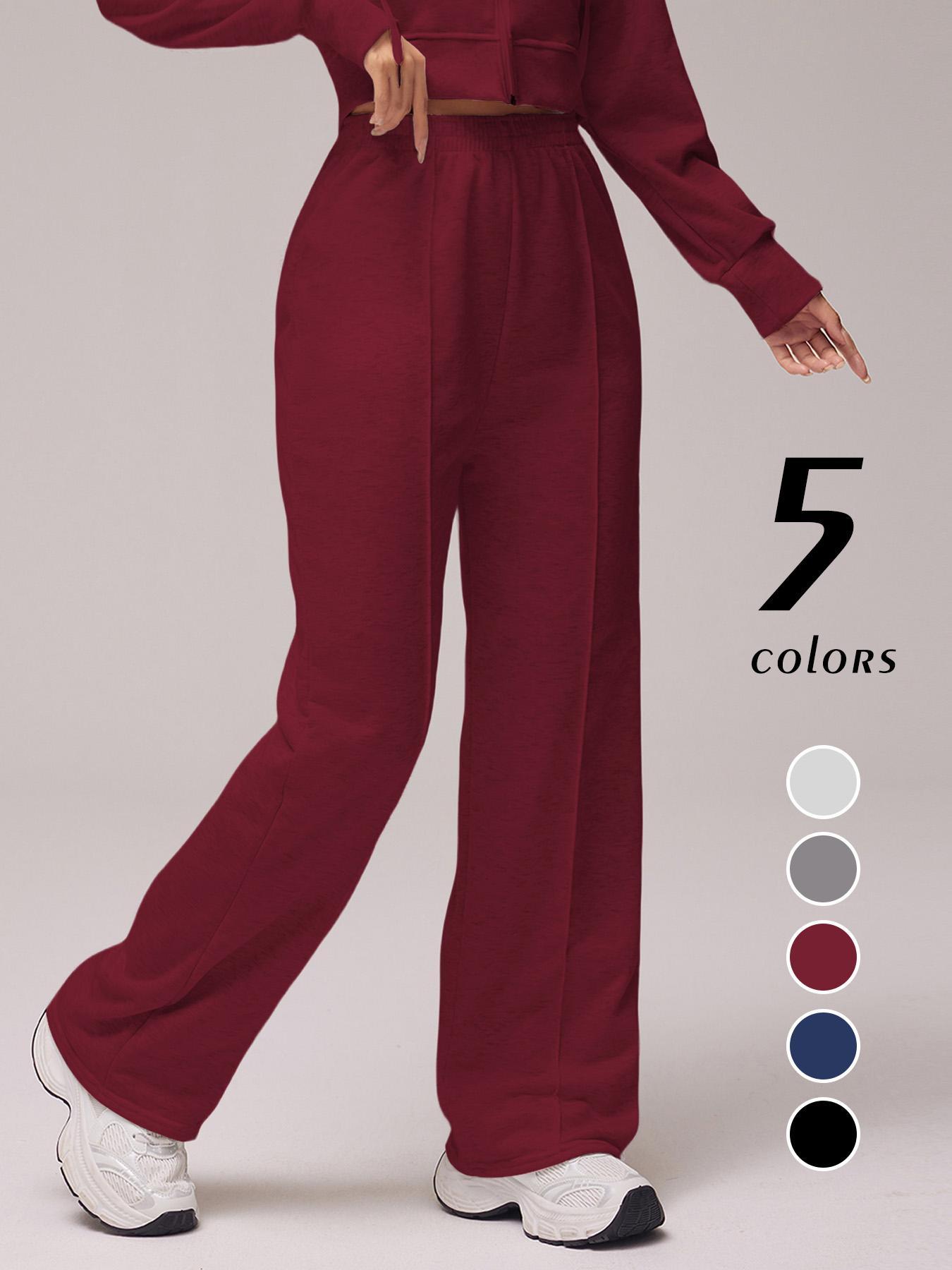 Women's Solid Color Top-Stitching Elastic Waist Sweatpants - Loose Fit Bottoms, Breathable Athleisure Style Bottoms, Female Everyday Activewear for Daily Outdoor & All-Season Use