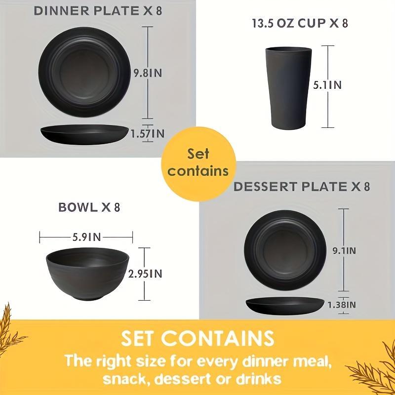 Solid Color Dinnerware Set, 16/32pcs/set Including Plate, Dessert Plate, Bowl, Cup, Lightweight Tableware Set for Home Kitchen & Outdoor, Camping Accessory, Plastic Plates