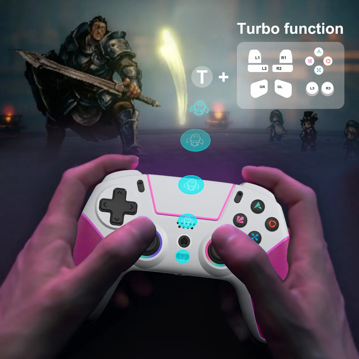 Premium Wireless Bluetooth Gamepad for PS5 & Switch Pro, No USB Cable Required Gaming Accessories with 6-Axis Somatosensory Hall Rocker, Vibration Light, RGB LED, Gyro Sensor & Mario Kart Racing Wheel Pro Mini Programmability