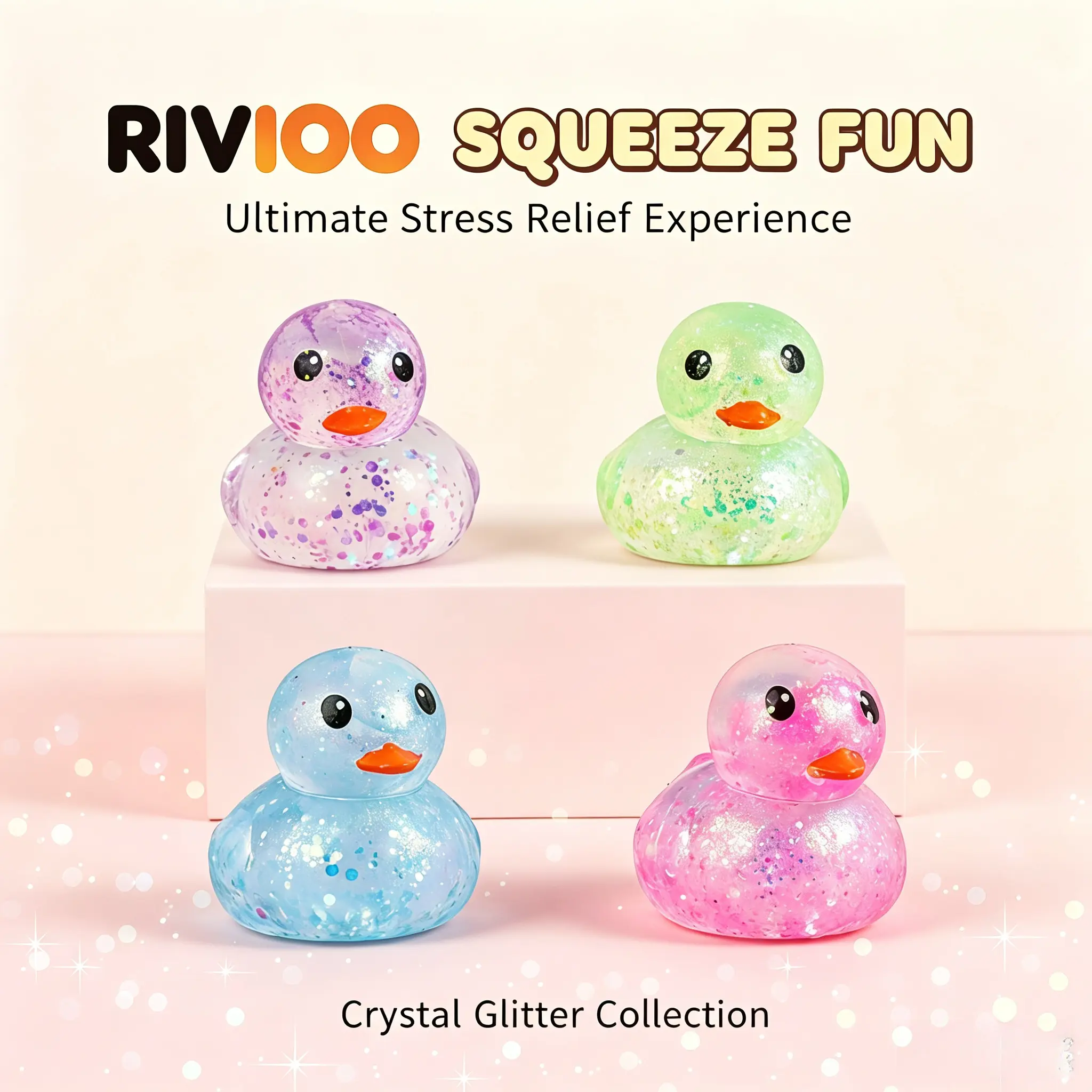 RIVIOOOne random color out of four Sequins crystal duck pinch Internet celebrities high-value transparent flash duckling hand pinch decompression tricky little toy