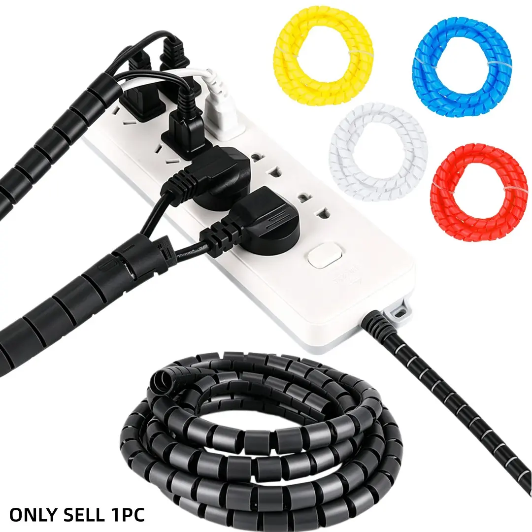 1M/2M/5M PP Spiral Cable Wrap Sleeve, PP Material, 0.31in(8mm)/0.39in(10mm) Wire Cord Protector, 5 Colors Black Red Yellow Blue, Cable Organizer Tube for Home TV Computer Charging Cords Management, Anti-Scratch Cord Cover for Household Wires