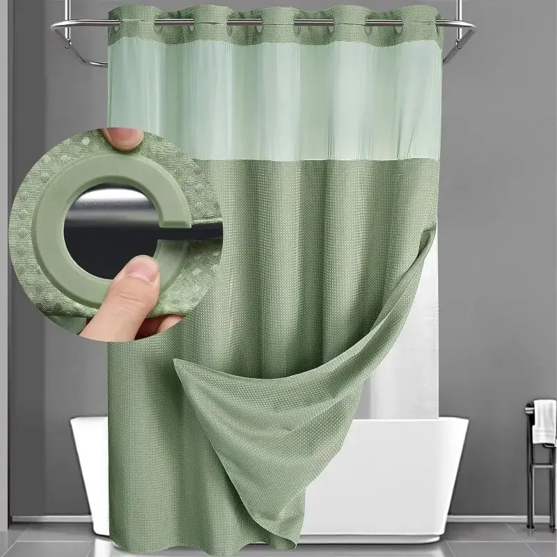 Multi-Color Waterproof Double Layer Grommet Shower Curtain Bathroom Mold-Resistant Toilet Partition Curtain with 10pcs Hookless