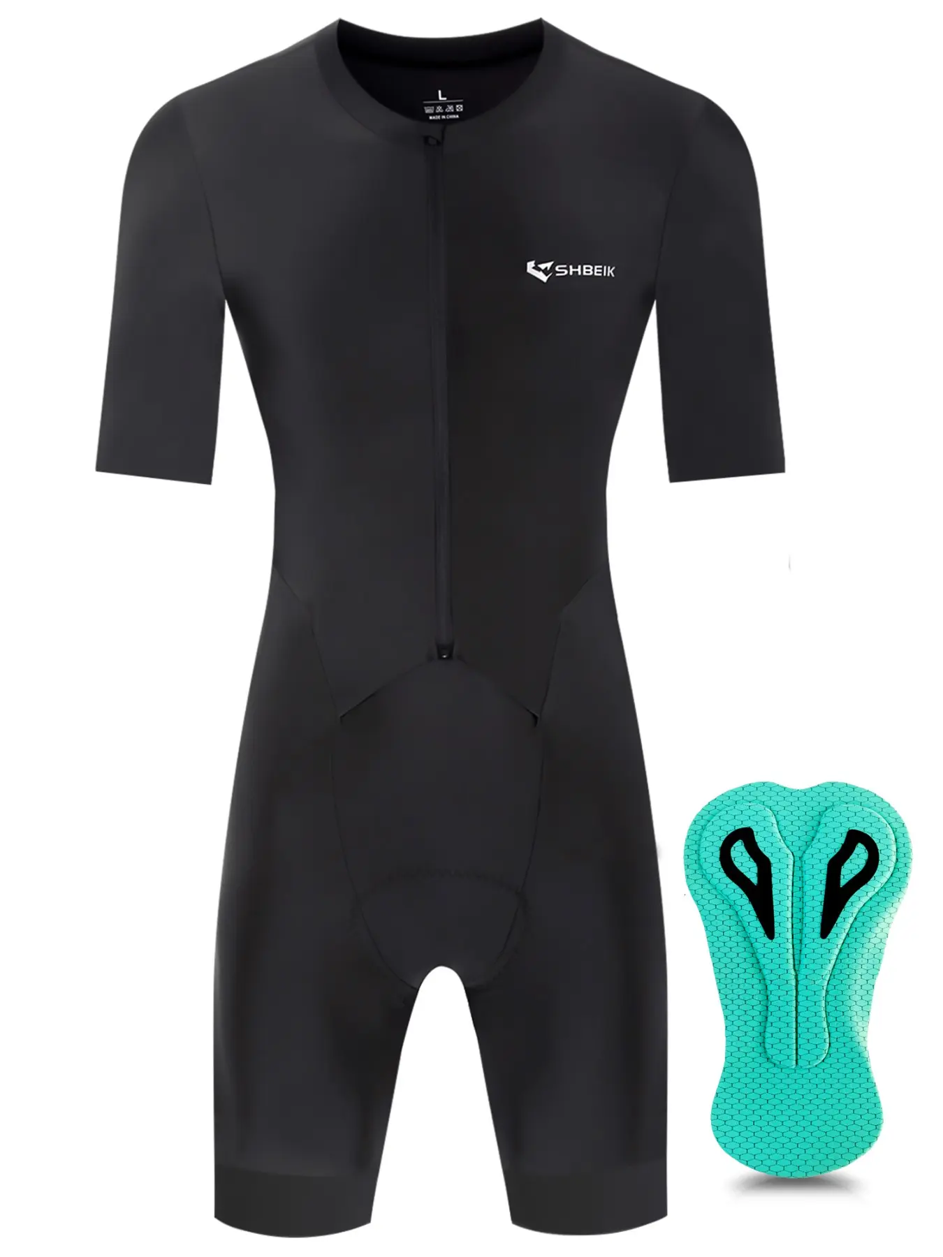 Men's Short Sleeve One-Piece Suit, Slim-Fitting Sporty Biking Gear, Breathable Quick-Dry Fabric, Padded Seat, Triathlon Training Apparel