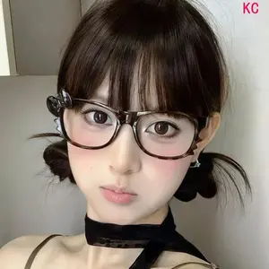 Kawaii Y2K Leopard Print Kitty Eyeglass Frames, Cute Cartoon Decorative Fashion Eyewear Accessory For Women Daily Outfit Styling