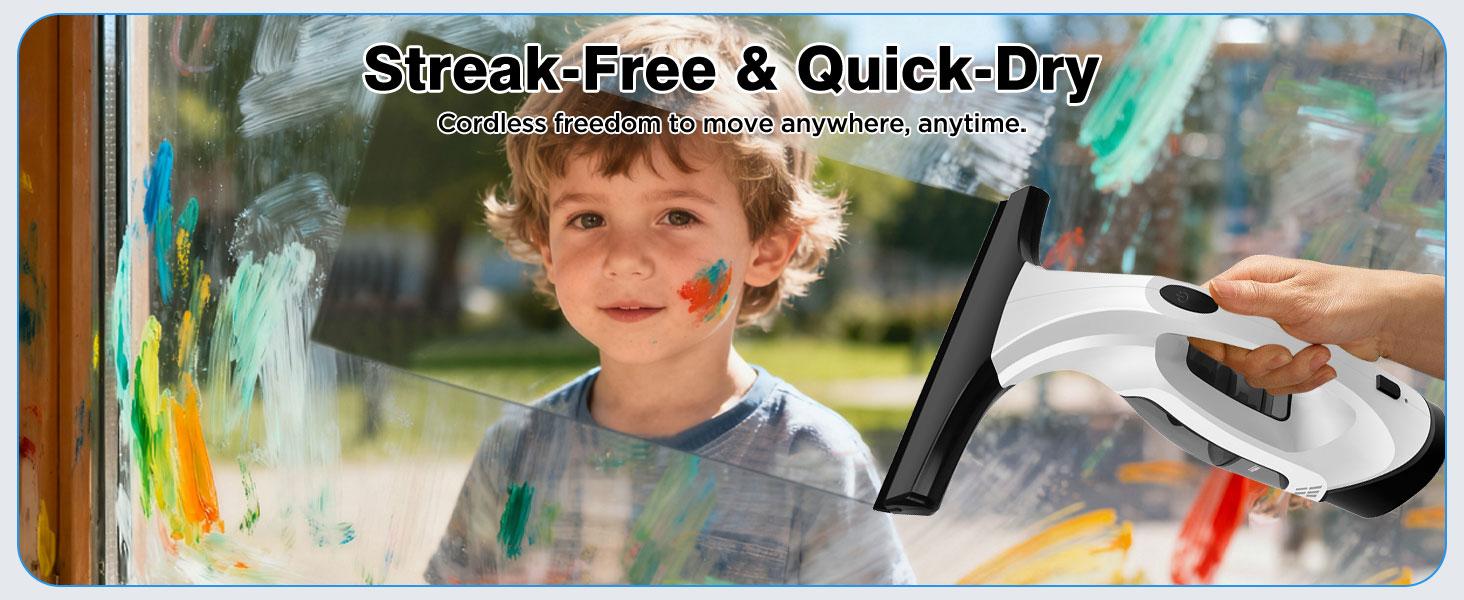 Window Vacuum Squeegee Cordless, 2000Pa Electric Window Cleaner Tool with 2200mAh & 150ml Water Collection Tank, Window Cleaning Kit Shower Squeegee for Glass Doors, Windows, Mirrors, Car (White)