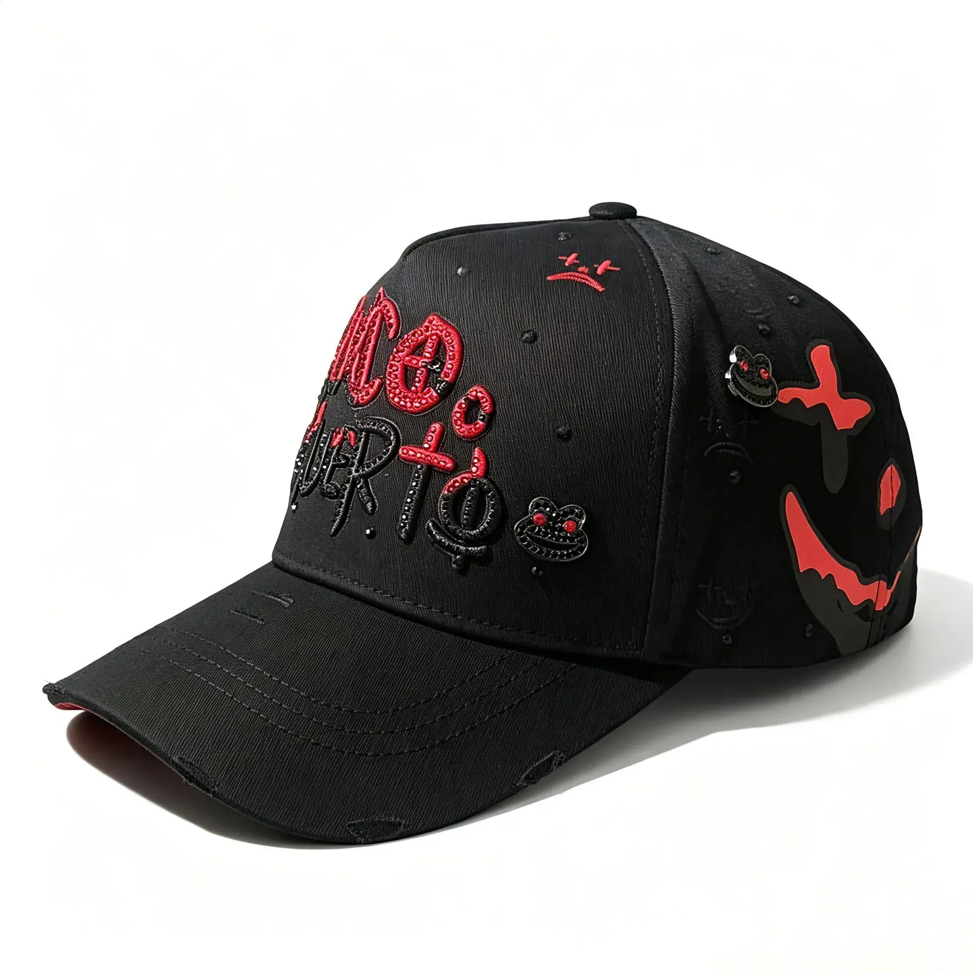 Rhinestone Skull Baseball Cap, Unisex Streetwear Hat with 'Rico O Muerto' Design, Adjustable Sun Cap for Outdoors, Adjustable Cap Sports & Outdoor Hats, Street Sports & Outdoor Hats