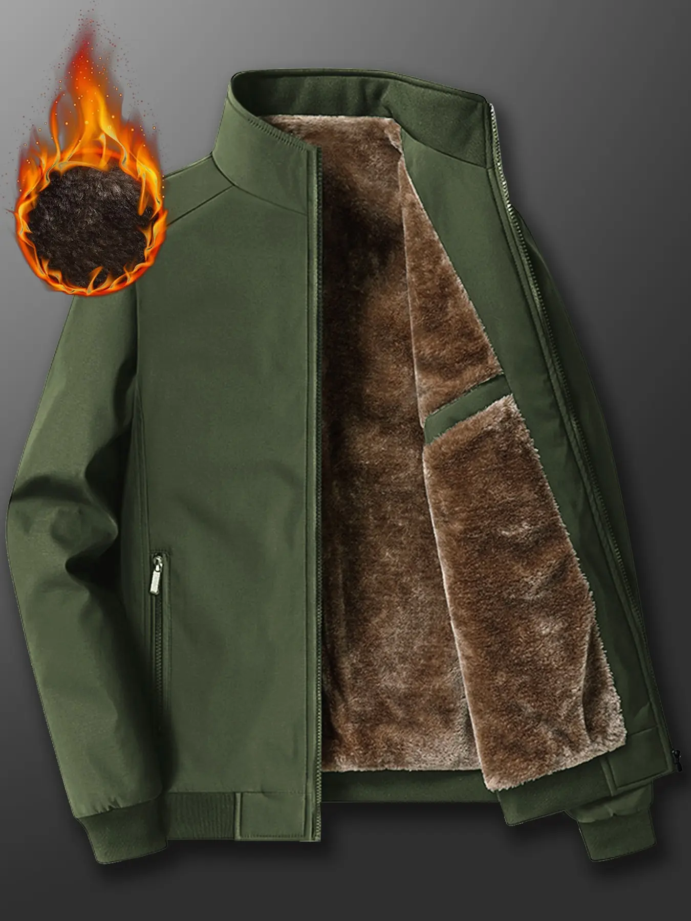 Men's Stand Collar Jacket, Thick Fleece Lining Windproof Warm Winter Coat, Outdoor Commute Multi-Scene Outerwear