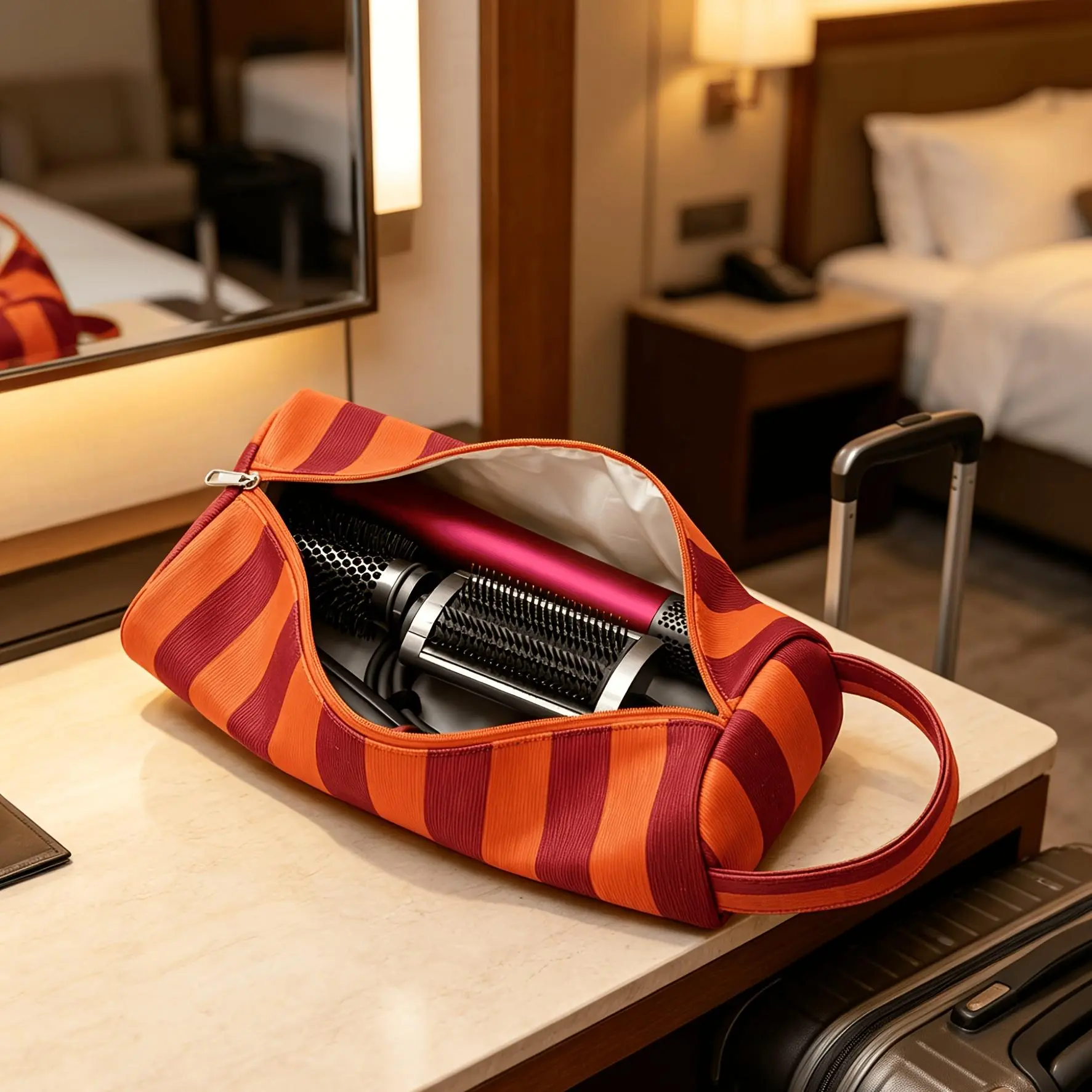Striped Hair Dryer Storage Bag, Portable Hairdressing Tool Storage Bag, Hotel Travel Travel Luggage Storage Tool, Hair Dryer Curling Iron Storage Bag, Cosmetic Toiletry Storage Bag, Makeup Travel Case
