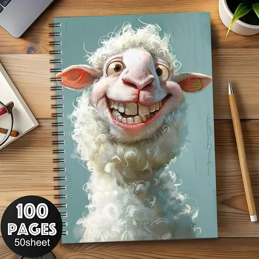 A5 Spiral Notebook 50 Sheets 100 Pages, Spiral Bound Journal, Goofy Grinning Funny Sheep Meme Journal, Quirky Silly Cartoon Animal Weirdcore Diary, Gen Z Funny Office School Stationery, Novelty Humorous Gag Gifts for Friends