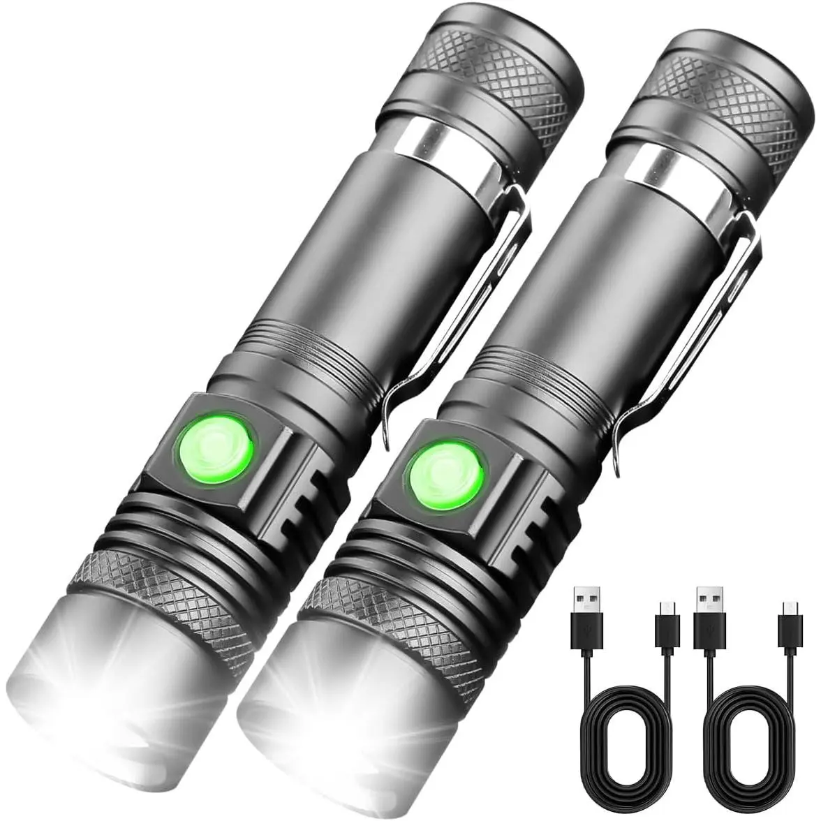 2Pack T6 LED 4 Modes Zoomable Pocket Flashlight High Lumens
