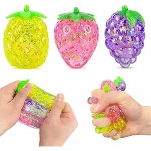 3 Pack Sugar Squishy Balls Stress Toys, Soft Fruit Stress Squish Balls, Sensory Fidget Squishy Toys Set for Kids, Boys & Girls, Party Favors & Goodie Bag Stuffers (Pineapple, Grape & Strawberry )