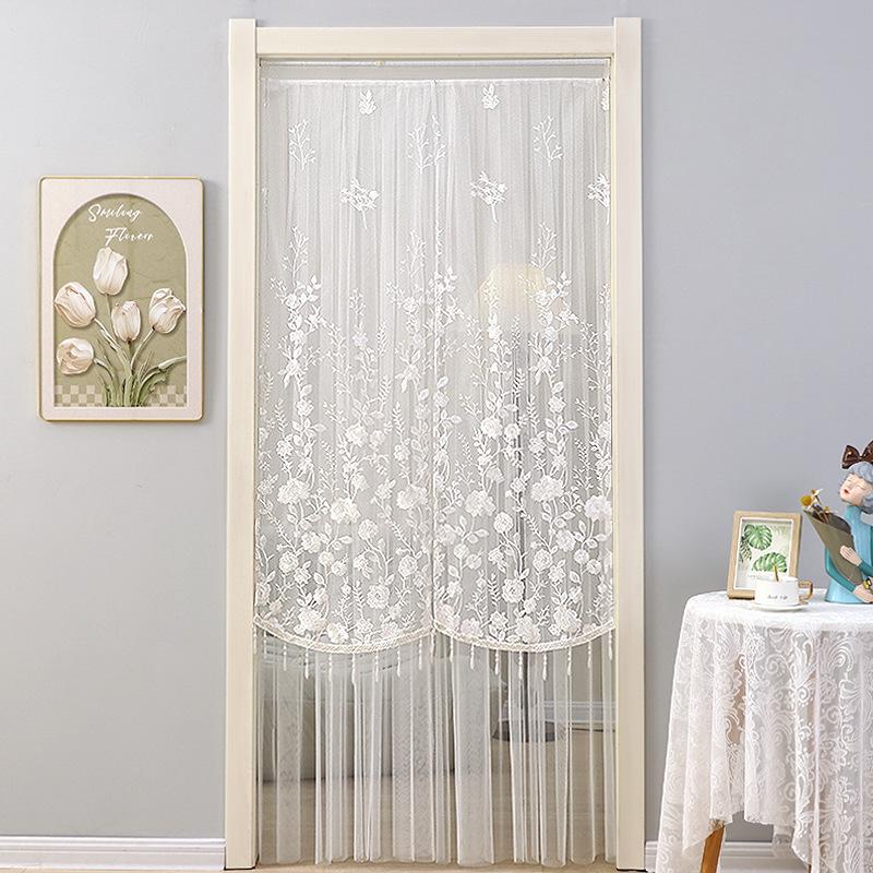 No Drill Sheer Door Curtain, Beaded Embroidery Privacy Curtain, Mosquito Net for Bedroom, Long Partition Curtain for Home Decor
