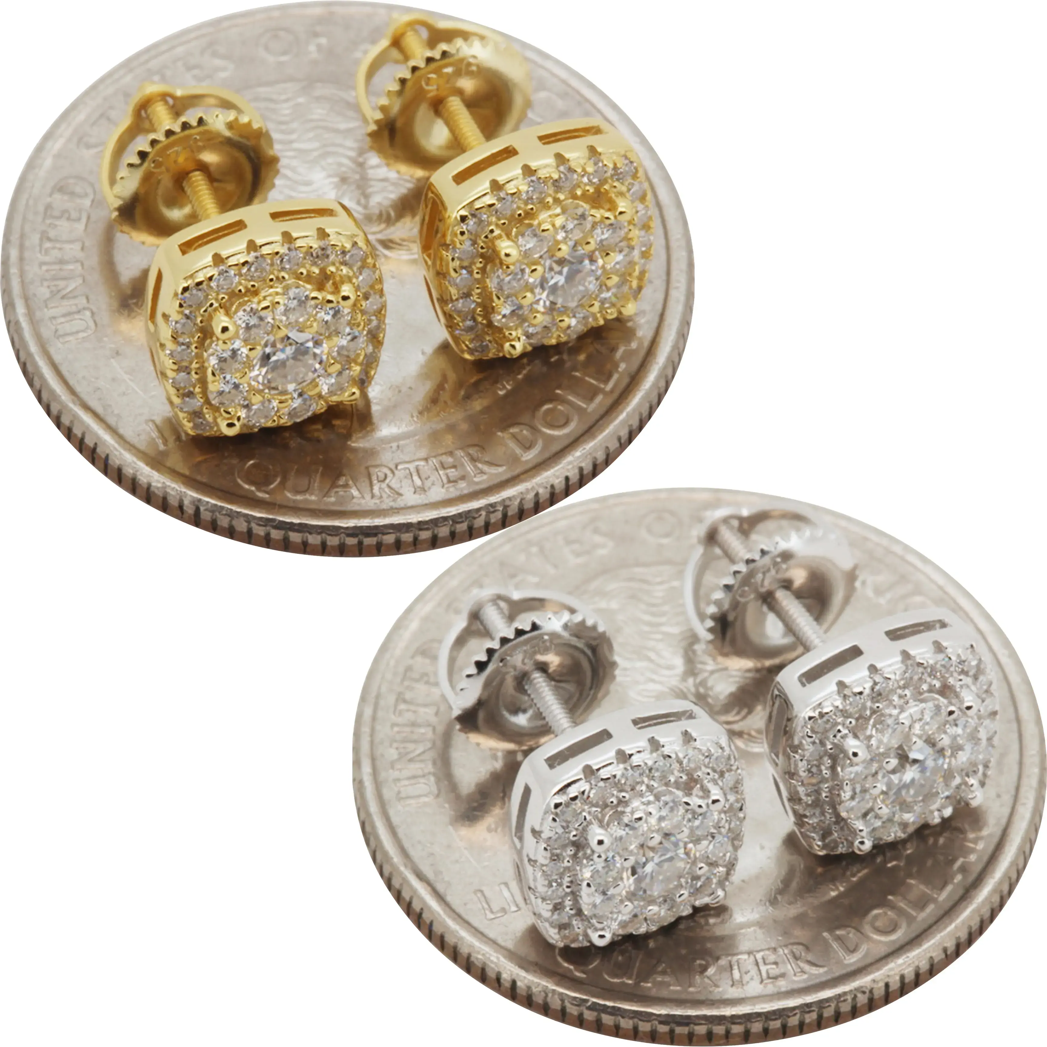 Moissanite 925 Sterling Silver or 14k Gold Vermeil 8mm Square Screw Back Stud Earrings