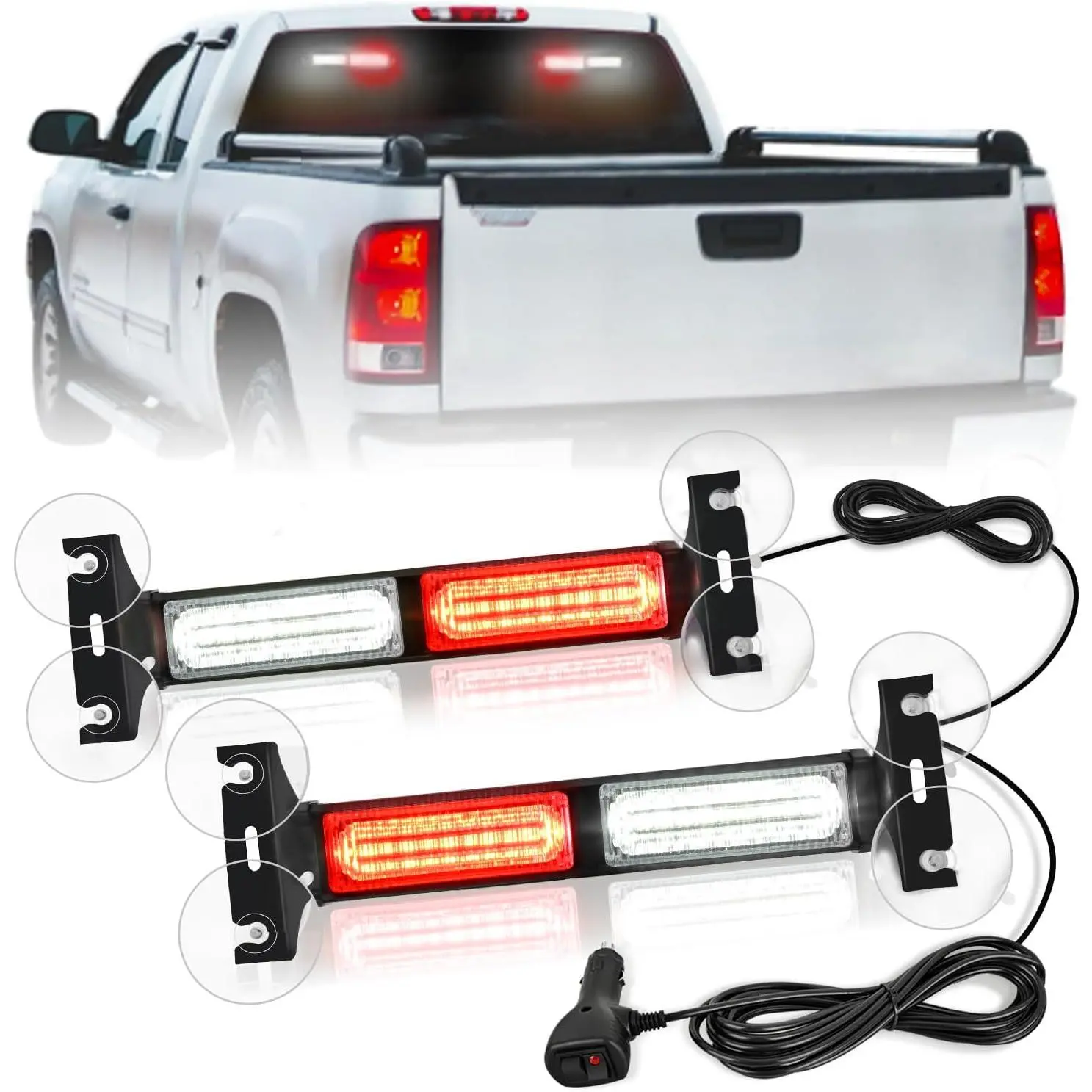 Nilight 40-LED Red White Traffic Advisor Strobe Light Bar with Suction Cups, Dash Safety Hazard Flasher, Strobe Light Kit for Construction Vehicles (Interior Front/Rear Windshield Mount, Truck Accessories)