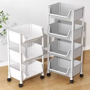 3/5Tier Multifunctional Multi-Layer Plastic Storage Cartwith Wheels, Layered Shelf Organizer for BedroomKitchen Bathroom Living Room  Beige