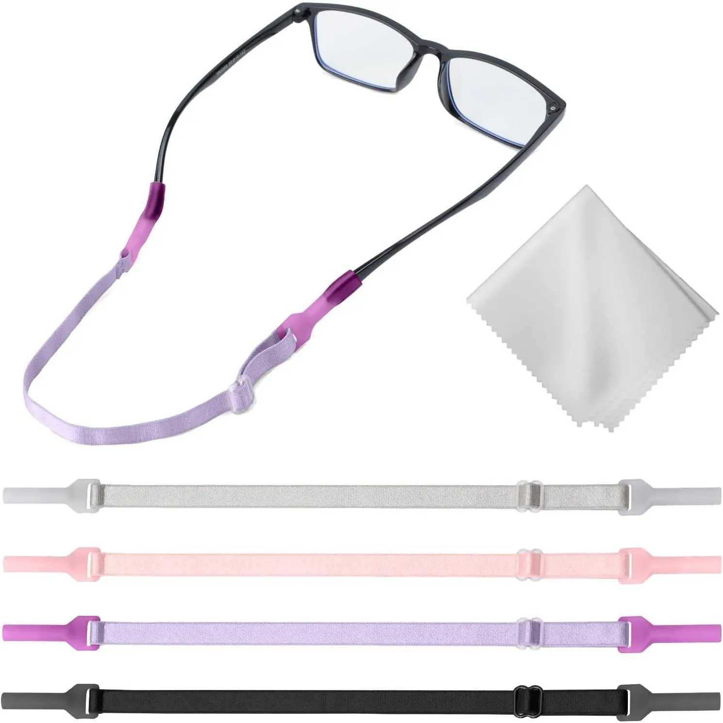 Kids Sunglasses Strap Adjustable Eyeglass Holder Cord - No Tail Glasses Lanyard Retainer Around Neck for Boys Toddler Girls - 4 Pack 10.5 Inch Multicolor