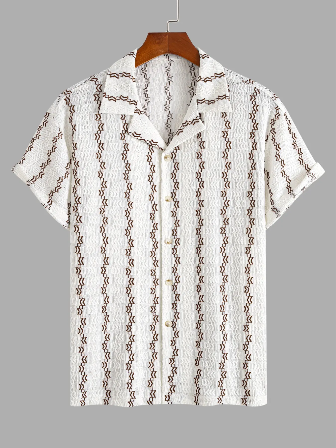 Men's Knitted Hollow Out Sheer Short Sleeve Casual Shirt, Breathable Soft Fabric, Ideal for Summer Activities & Professional Settings