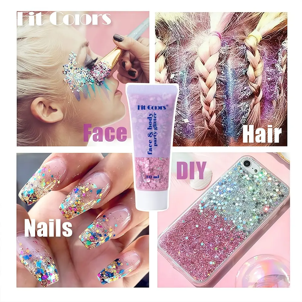 Fit Colors Glitter Gel for Holiday Parties, Lightweight and Long-Lasting, Suitable for Face, Body, Hair, Shines From Head to Toe