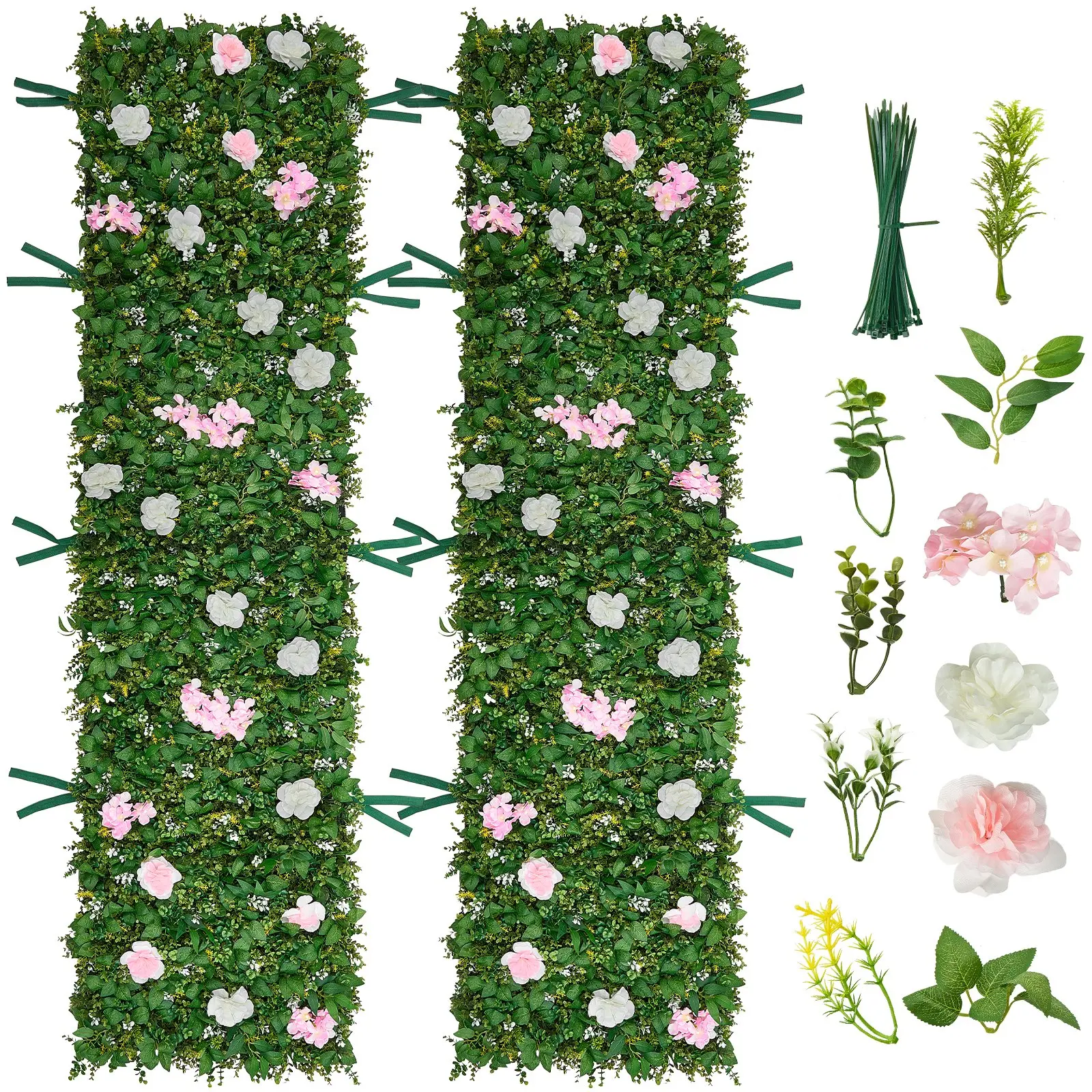 VEVOR Artificial Luxury ‌   Flower Wall Backdrop, 2 PCS, Each Panel 2 x 8 ft, Gorgeous 3D Silk Floral Backdrop Pet Friendly, Easy Installation Flower Wall Panel for Wedding, Event, Party and Home Decor
