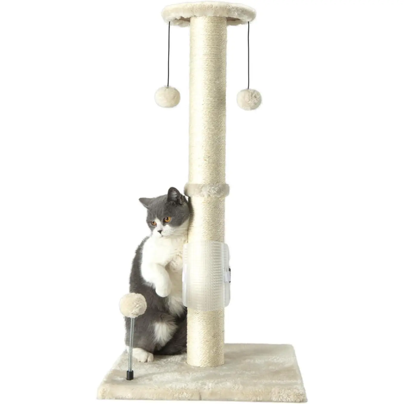 32" Tall    Sisal Rope Scratch Posts with  Ball and Self-Massage Brush Vertical Scratcher for Indoor Cats and Kittens(Beige 32inches)