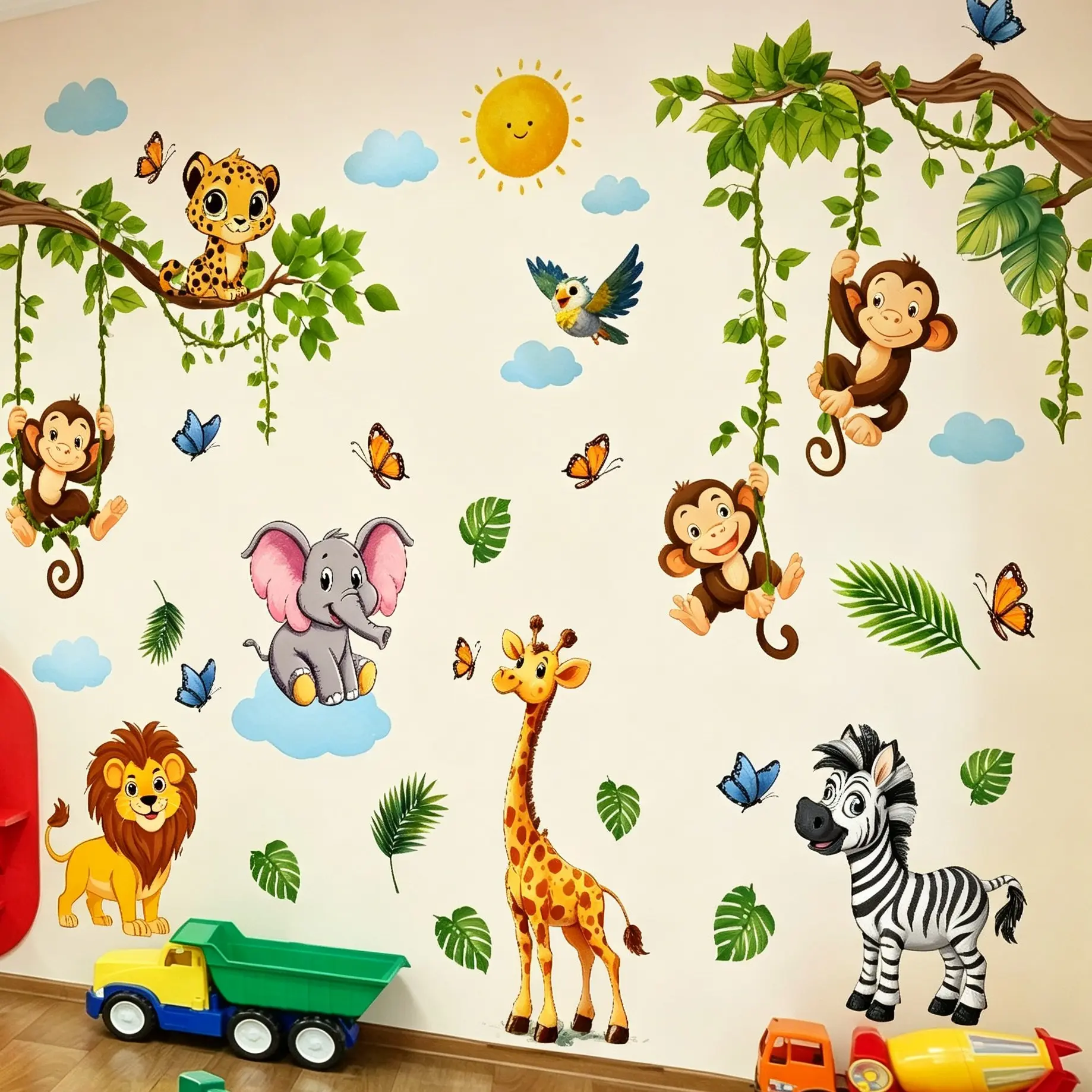 Modern Elephant, Giraffe & Zebra Decorative Wall Stickers Set, Large Self-Adhesive PVC Wall Art Decals, Wall Stickers Decorations for Living Room, Bedroom & Sofa Background, Removable Design #GLOBAL PICKS