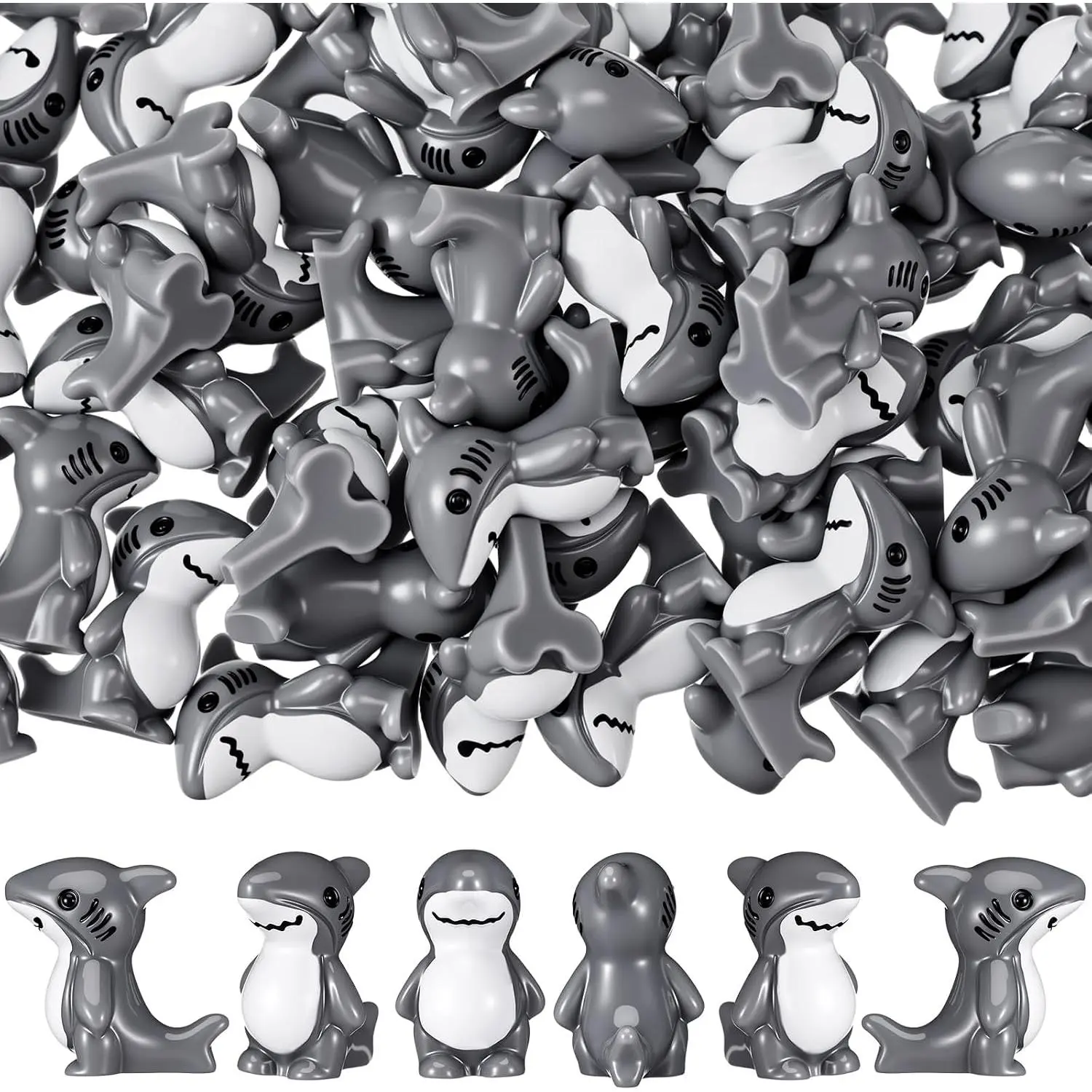 50 Pcs Mini Resin Shark Figurine Small Shark Figurine for Desktop Decoration Miniature Animal Statue for Landscape Living Room Office Kitchen Bathroom Prank and Prop Party Gifts