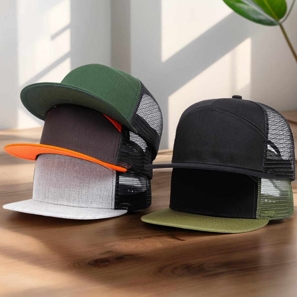 Fashionable and simple seven-piece spliced smooth board baseball cap for men and women, outdoor mesh fabric, summer flat edge mesh cap, casual and versatile
