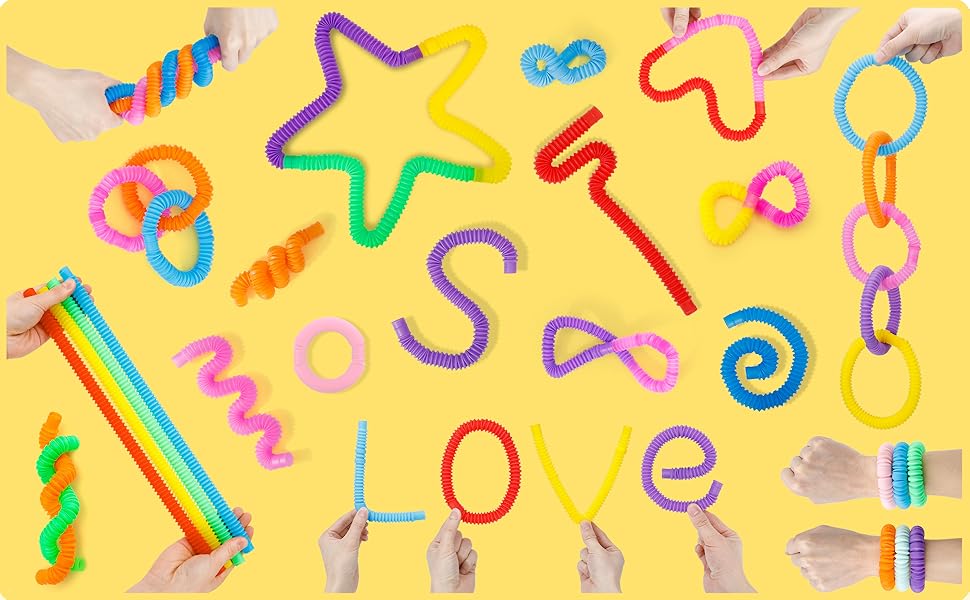 30 Pack 10-Color Pop Tubes, Easter Basket Stuffers for Toddlers & Kids, Stress Relief Autism Sensory Fidget Toys, Ideal for Party Favors, Classroom Prizes, Travel & Therapy Use