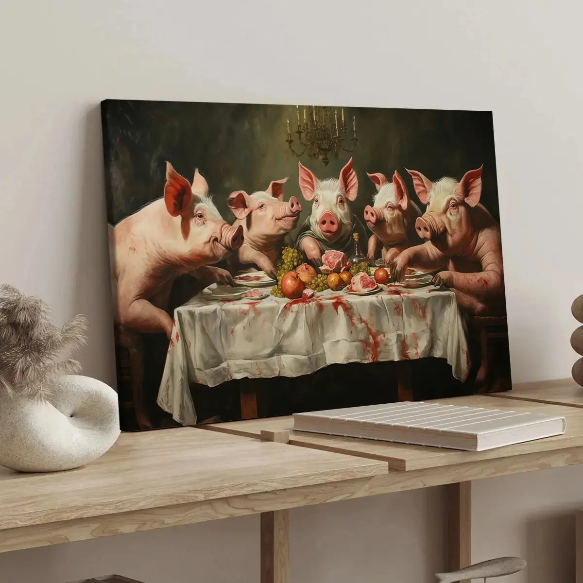 Vintage Pig Feeding Canvas Art, Modern Animal Poster, Waterproof Print, Ideal Gift, High-Definition Decor, Bedroom & Office Wall Art, Home Wall Art