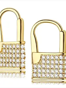 1 pair of fashionable new cubic zirconia lock earrings with personalized and niche design