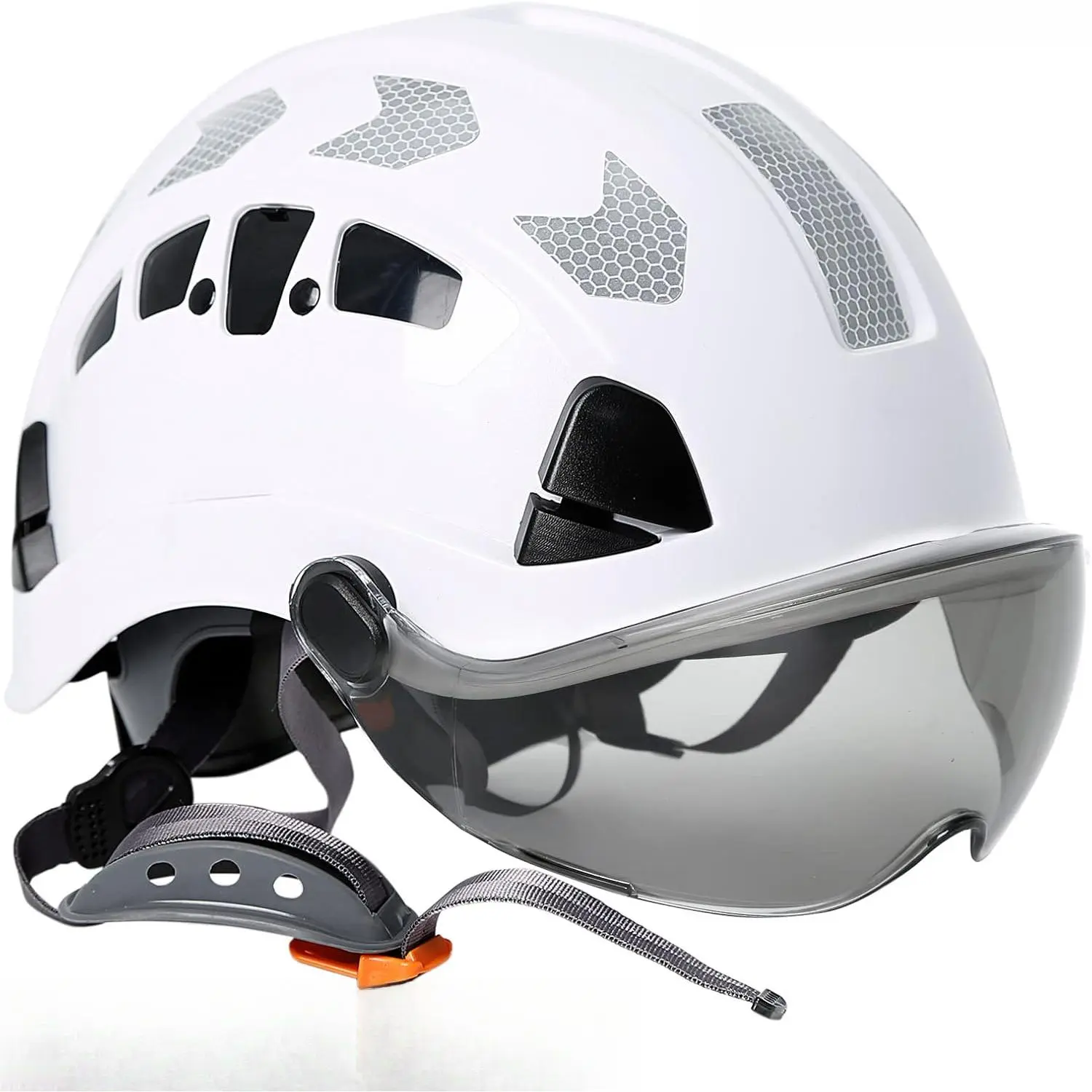 Protective Head Cap with Visor for Outdoor Work, White Adjustable Head Protection with Chin Strap for Men Women DIY Gardening Warehouse, 6-Point Fit