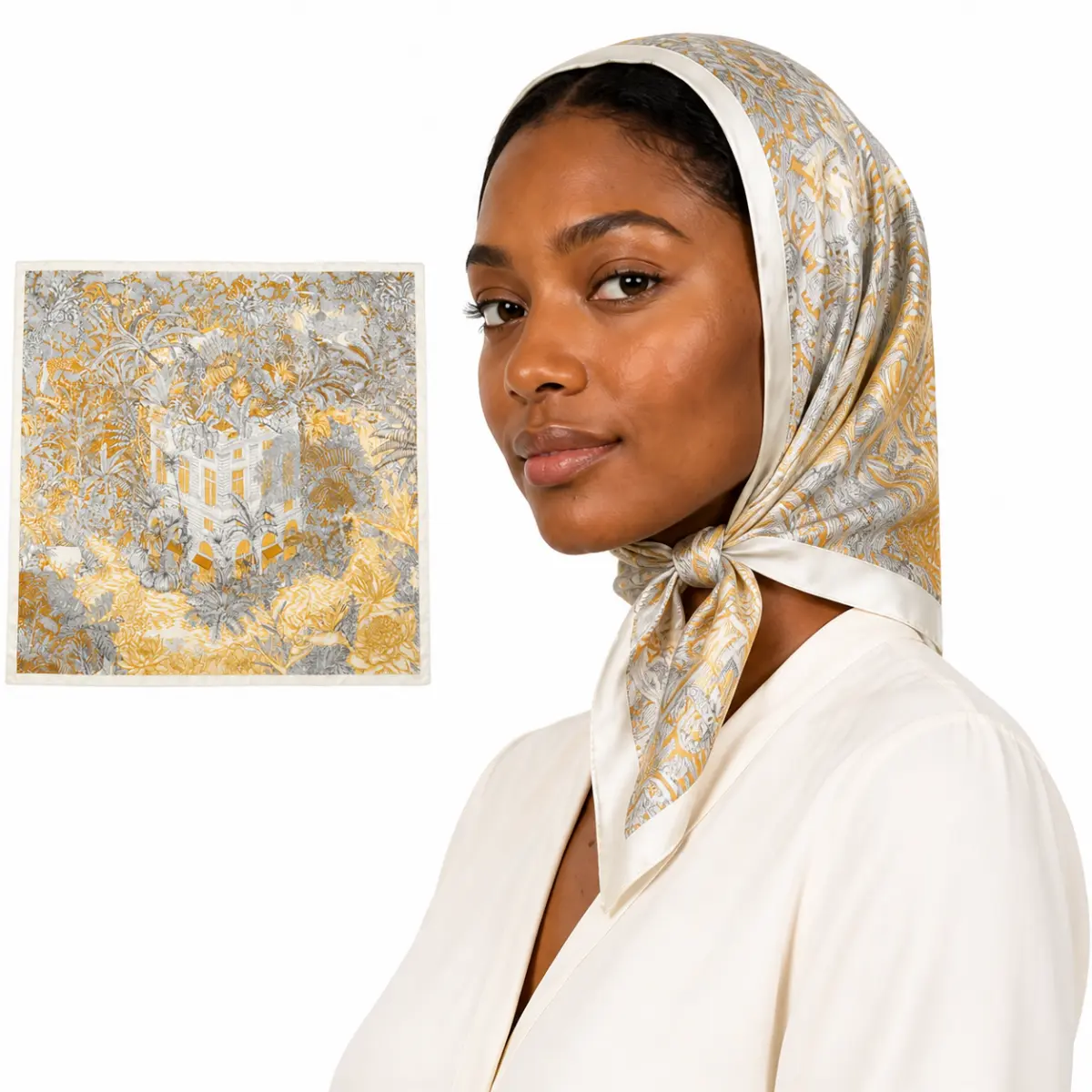 Women's 100% Mulberry Silk Large Square Scarf - Boho Floral Print, Lightweight Fashion Shawl, Casual Silk Feeling Neck & Shoulder Wrap