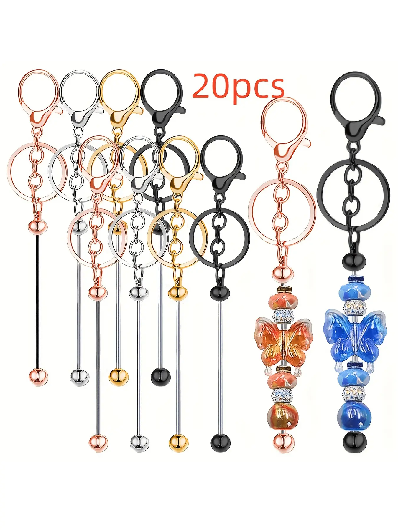 20pcs women's keychains, jewelry keychains, keybars, DIY blank bead keychains, bead keychains can be made into DIY keychain production, keychain decoration and other supplies