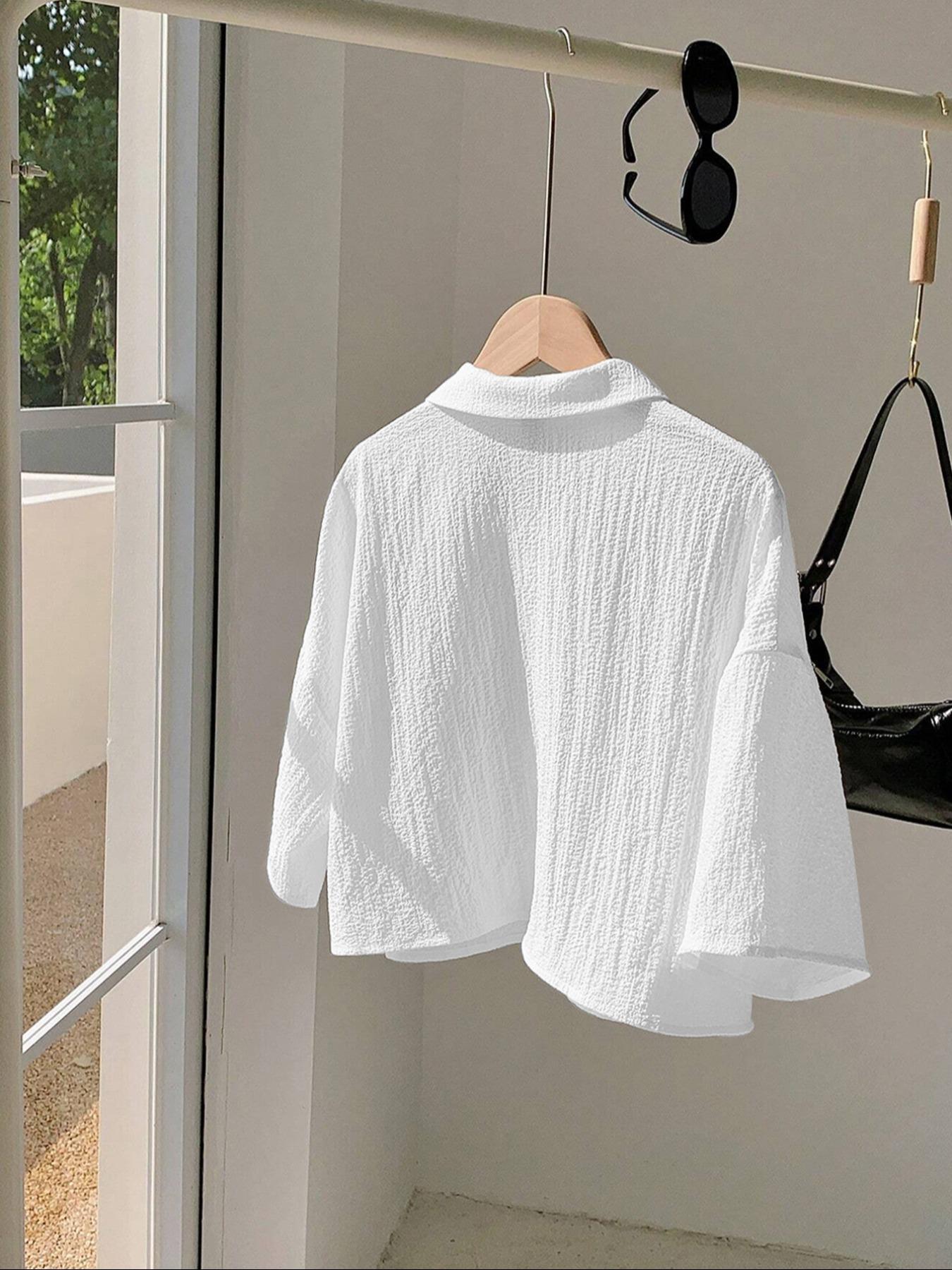 Women's Solid Color Shirt, Casual Button Front Top for Summer, Women's Clothing for Daily Wear