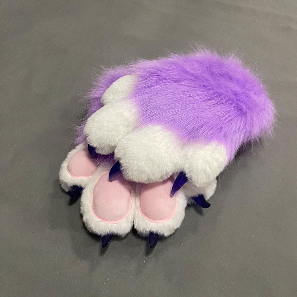 Faux Fur Plush Furry Cat Claw Gloves Fursuit Animal Fox Paws Mittens Halloween Cosplay Costume Accessories for Adult