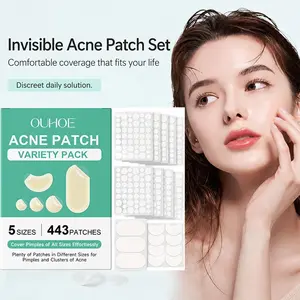 443 Patches Hydrogel Acne Patches, Invisible Acne Concealer Set, Lightweight Breathable Acne Treatment, 5 Sizes, for Cheek, Forehead, Chin