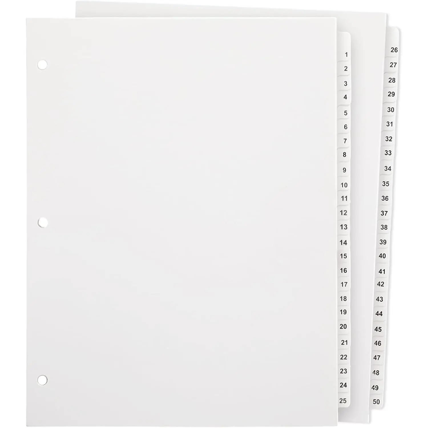 51 Numbered Tab Labels for 3-Ring Binders, Letter Size 3-Hole Punched White Index Dividers, 8.5x11in for File Sorting & File Notebooks