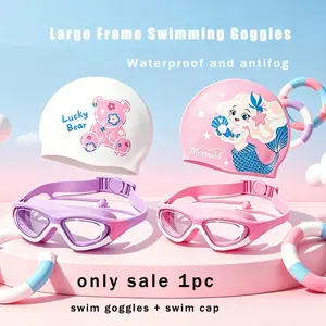 Swimming Goggles & Swimming Cap Set, 2 Counts/set Waterproof Anti-fog Outdoor Swimming Goggles & Swimming Cap, Swimming Accessories for Pool Beach