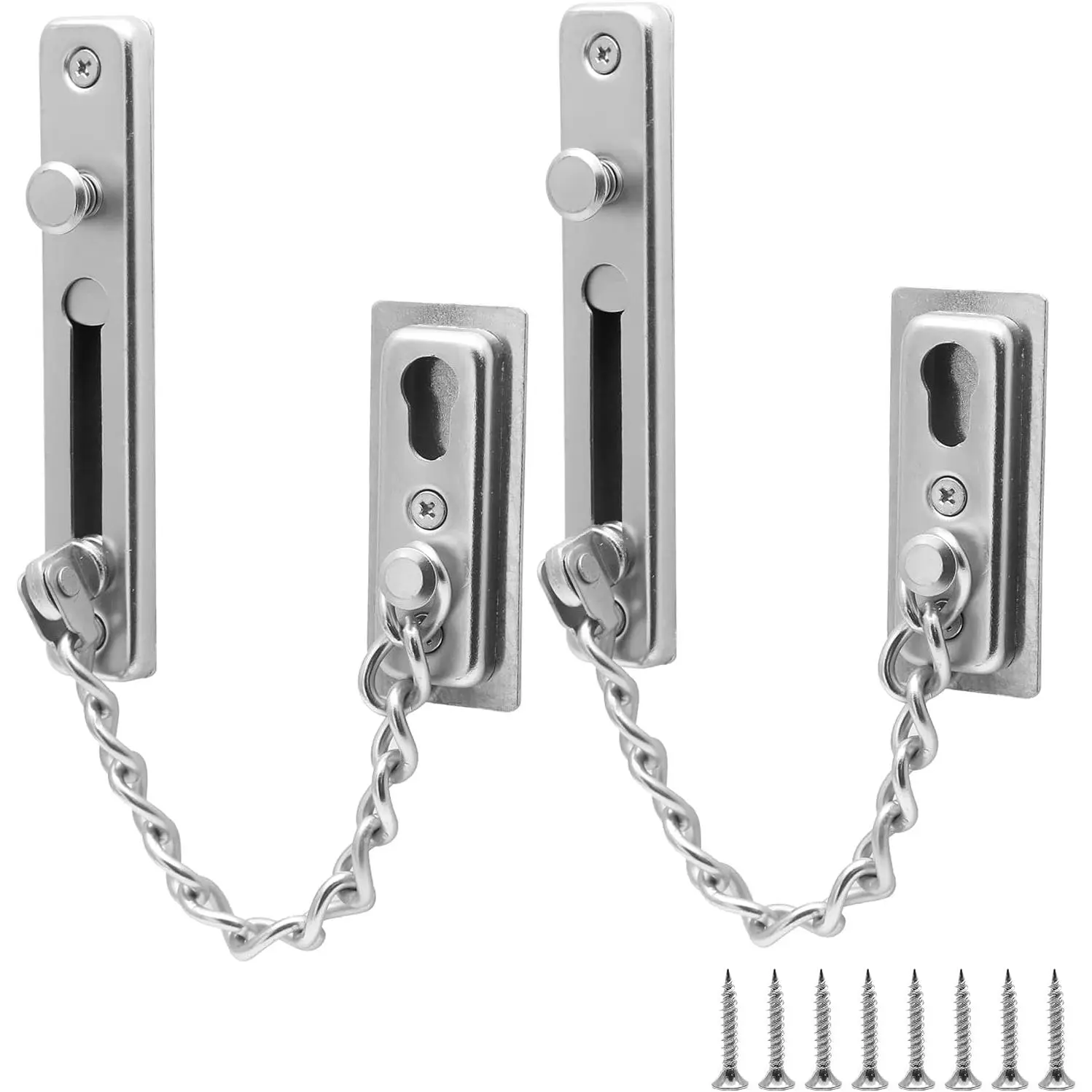 2 Pack Door Chain Lock Door Chain Guard with Spring, Anti- Press Lock, Stainless Steel Heavy Duty  Chain Locks for Door, Window and   -